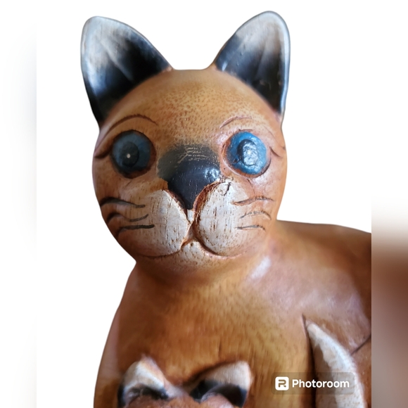 Vintage Handcarved Cat Family Figure Siamese MCM Wood Kittens~Pre-Owned Thailand - Picture 7 of 11